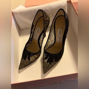 Jimmy Choo Love Embellished Lace Pumps in Black Size 6
